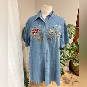 Vintage Take‎ Nine Maternity Denim Noah's Ark Shirt Dress M